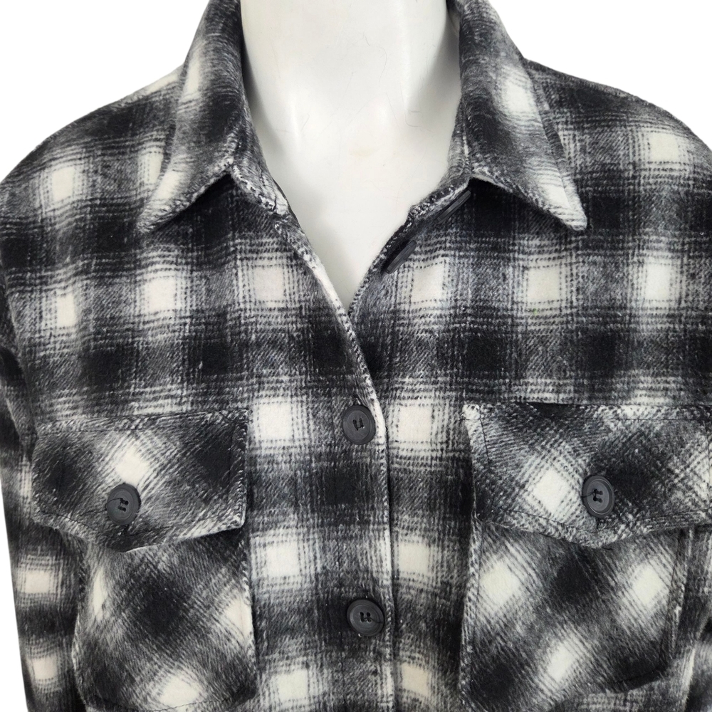 Thread & Supply Plaid Shacket Flannel Shirt Jacket NEW Womens Medium Black White - Picture 10 of 14